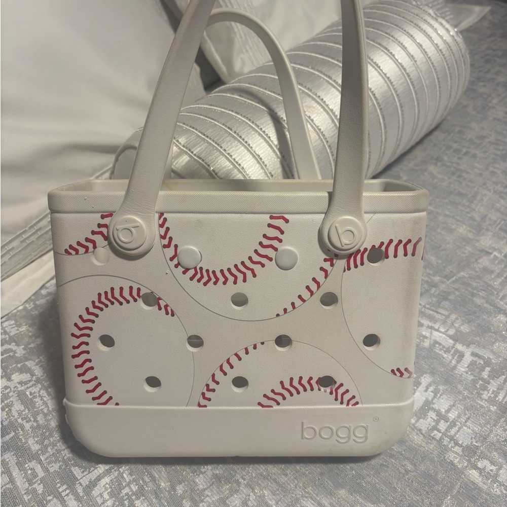 Beige Baseball Print Tote Bag